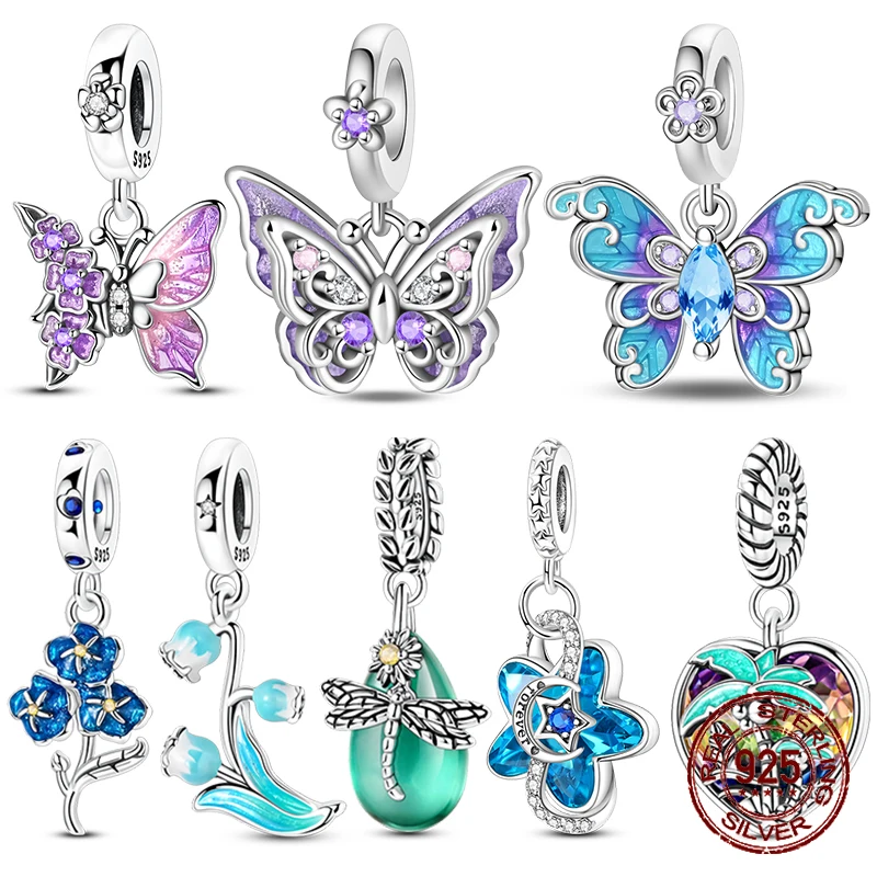 

Hot Flower Leaf Charms Bead 925 Sterling Silver Dragonfly Dangle Pendant Fit Bangle Bracelet Necklace DIY Jewelry