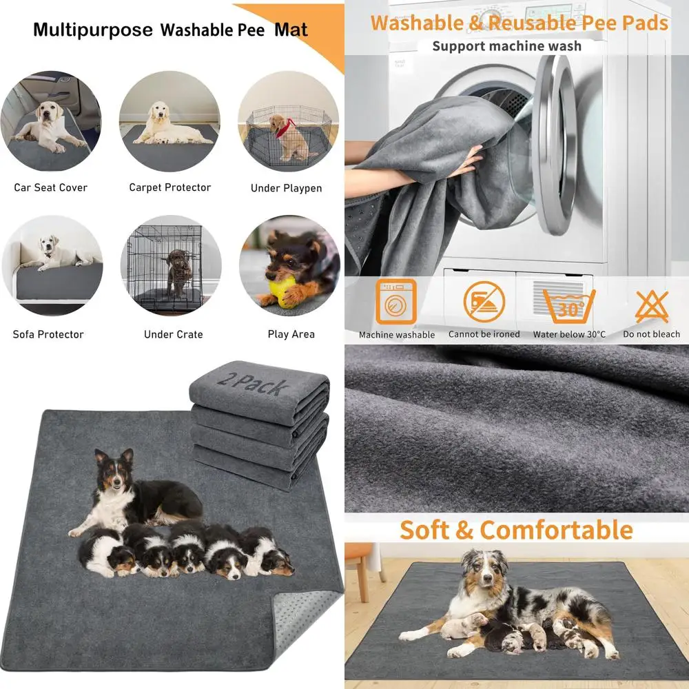 

Очень большие многоразовые нескользящие моющиеся пеленки для собак, 72x72 дюйма, серые, для приучения к туалету, использования в клетке, при недержании и в манеже для щенков