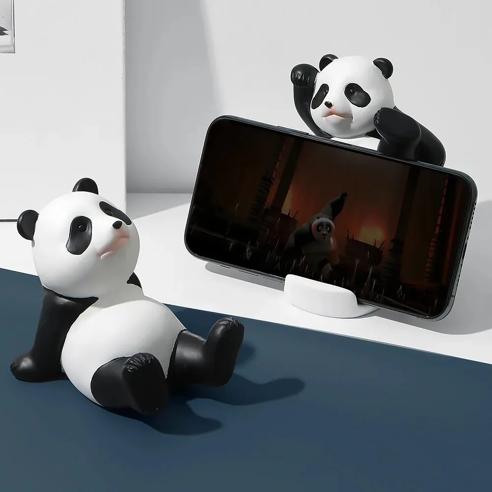 Panda-Figuren für den Innenbereich, universeller Handy-Ständer, Halter, moderne Harz-Skulptur, Statue, Heimbüro, Schreibtisch-Dekoration