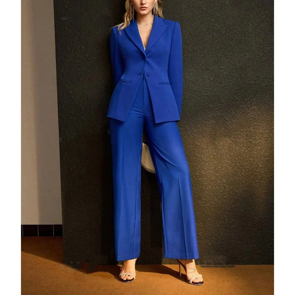 Chic Fashion Suits for Women 2 Piece Peak Lapel Single Breasted Suits Slim Casual Daily Formal Wedding  Blazer with Pants