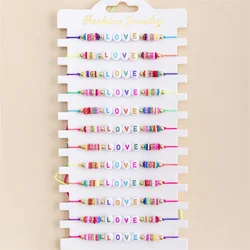 12Pcs/lot Letter Beads Flower Charms Braided Bracelet Set for Women Child Adjustable Rope Wristband Bracelet Jewelry Gifts
