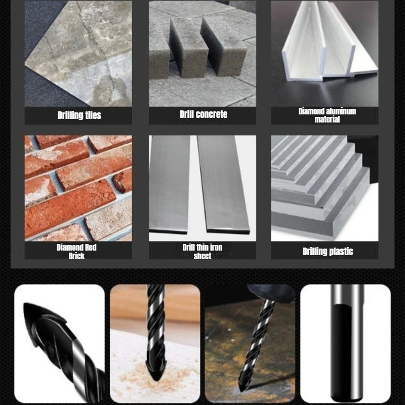 JUSTINLAU 1PC Triangle Fried Dough Twists Drill Ceramic Tile Glass Black Triangle Drill Multi-function Alloy Drill 6mm 8mm 10mm