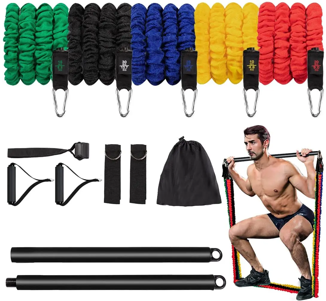 

Anti-Break Resistance Bands Set With Pilates Bar, Adjustable Workout Exercise Bands With Door Anchor & Handles for Str 1