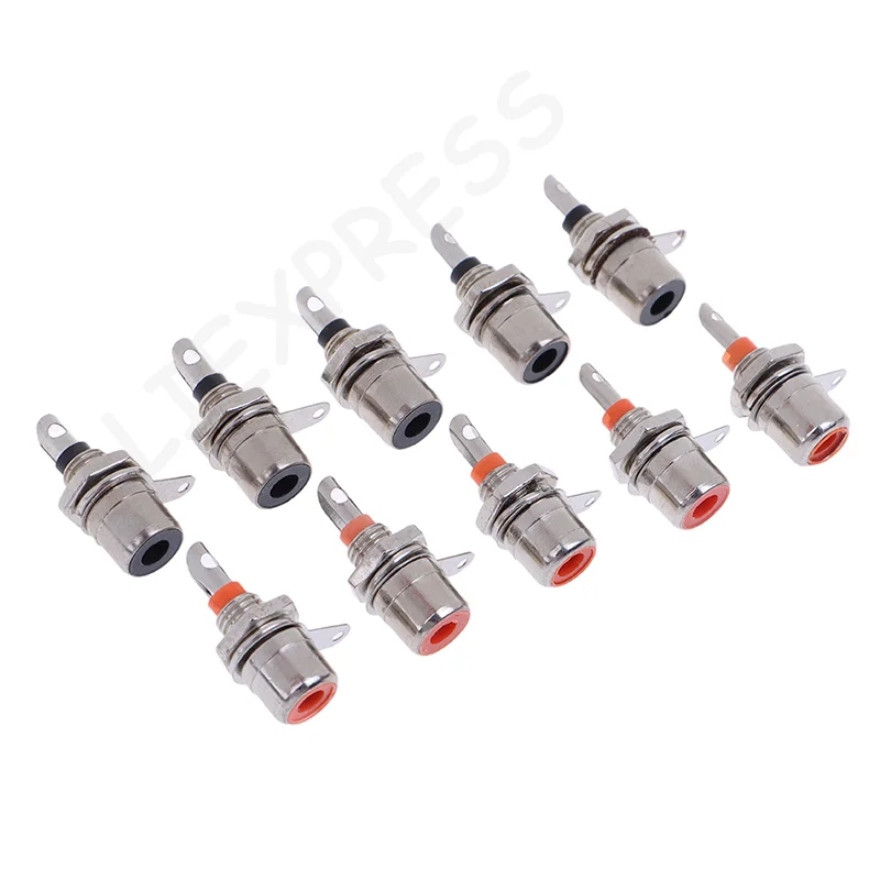 [G]10Pcs Nickel Plated  Phono Chassis Panel Mount Female Socket Adapter Parts Red+Black