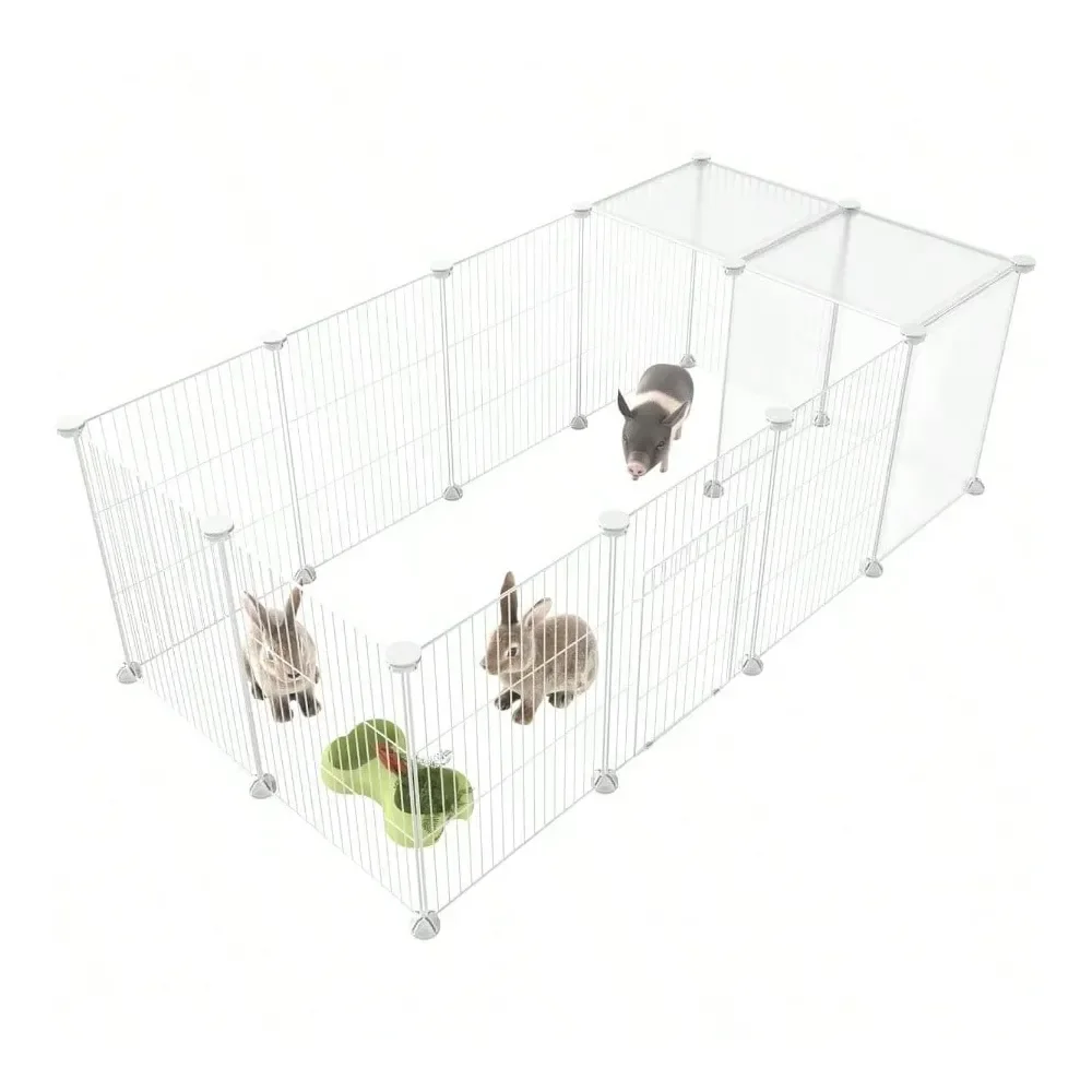 

Playpen, Small Animals Cage Wire Portable Yard Fence With Door IndoorOutdoor Use, Puppies, Kitties, Bunny, 48x 24x 16