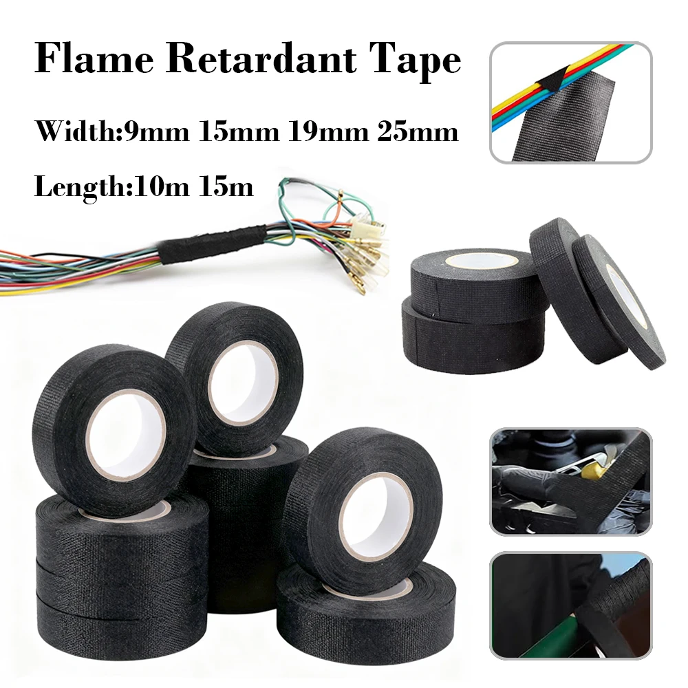 1pcs 10/15 Meter Heat-resistant Flame Retardant Tape Adhesive Cloth Tape For Car Cable Harness Wiring Loom Protection