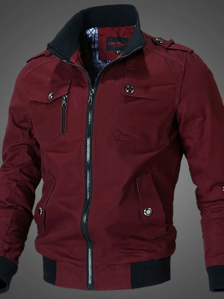 Men's Windproof Stand Collar Outdoor Jackets Lightweight Autumn Keep Warm Pockets Mountaineering Zipper Jackets Retro Man Coats