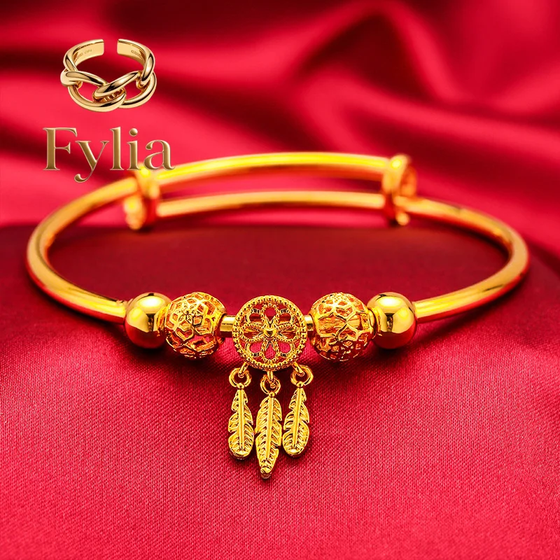 Fylia Jewelry   Bangle for Women, 24K Gold, AU999 | Matte gold with subtle texture, adjustable for casual outings.