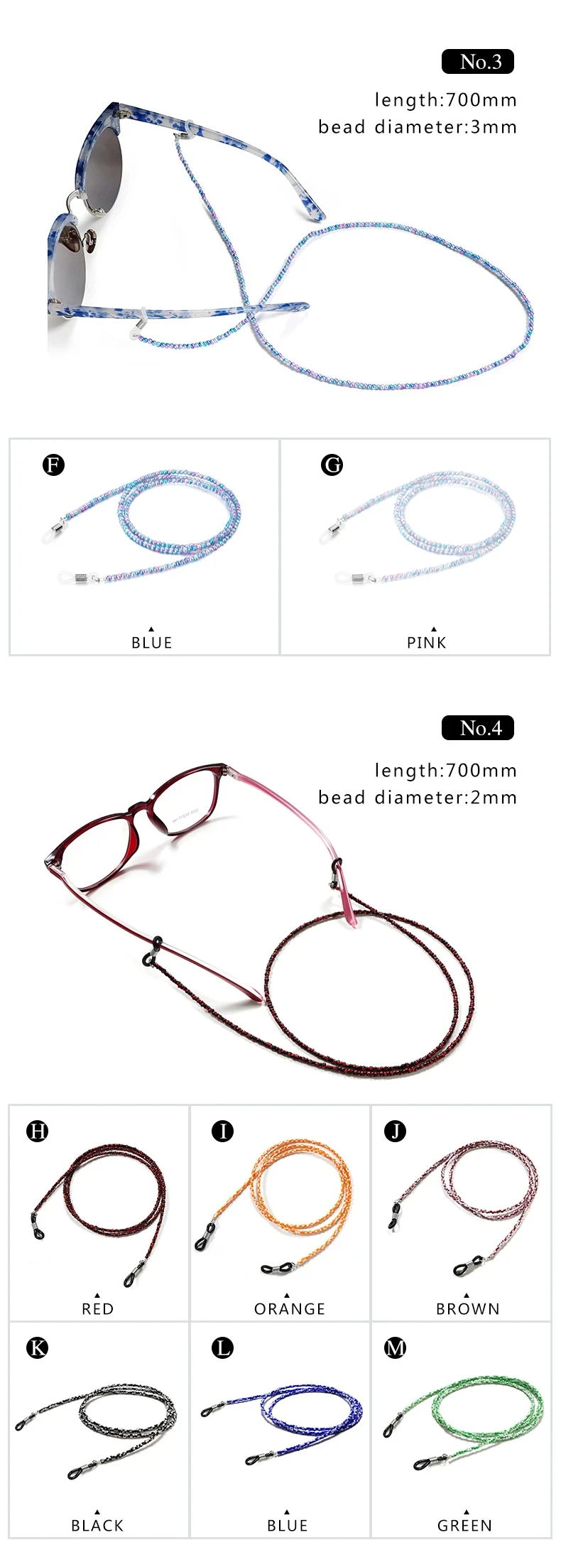 Brillenketten, verziert mit niedlichen bunten Premium-Perlen für Damen – Brillenkettenhalter, Brillenkettenschnüre – Detail 3