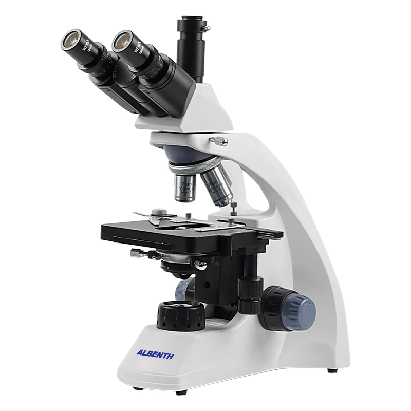 Albenth 40X-1000X Trinocular Biological Microscopes With 3W LED, Abbe Condenser, Double Layer Mechanical Stage