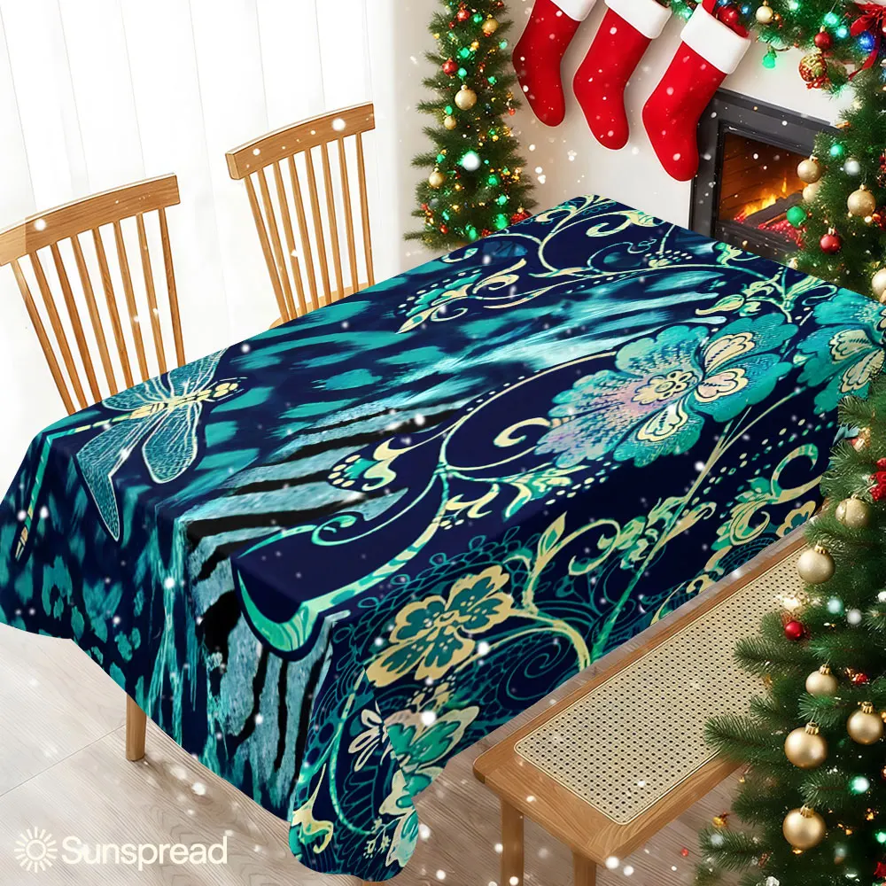Jungle Dragonfly Table Cloth Waterproof Tablecloth Spill Proof Table Cloth, Wipe Clean Table Cloth for Dining Camping