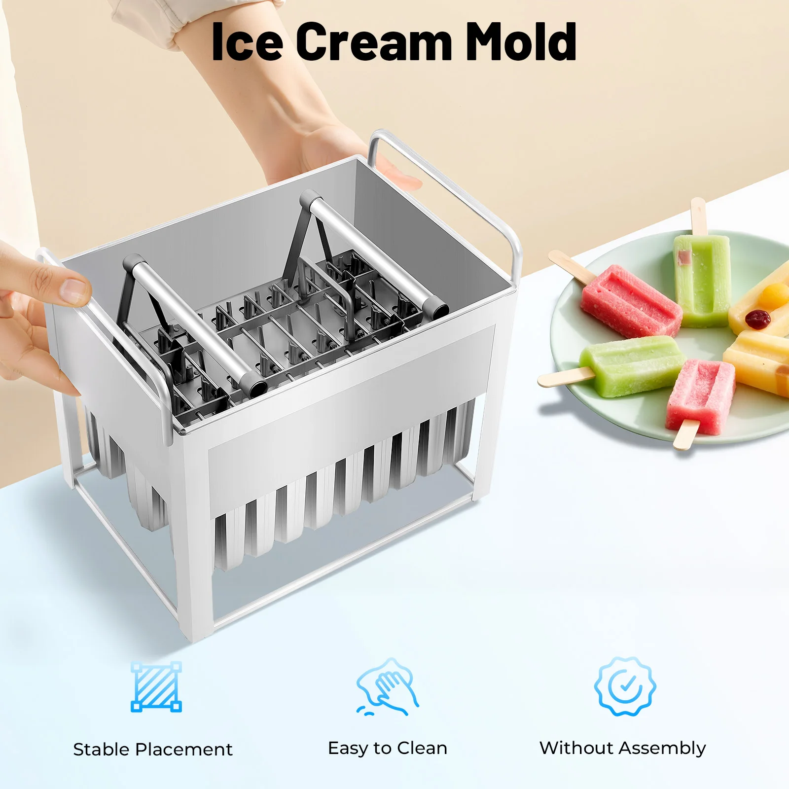 

Stainless Steel Ice Cream Mold 30 Cavities, DIY Popsicle Maker for Homemade Ice Cream, Yogurt, Juice, Healthy Snacks Family Kitc