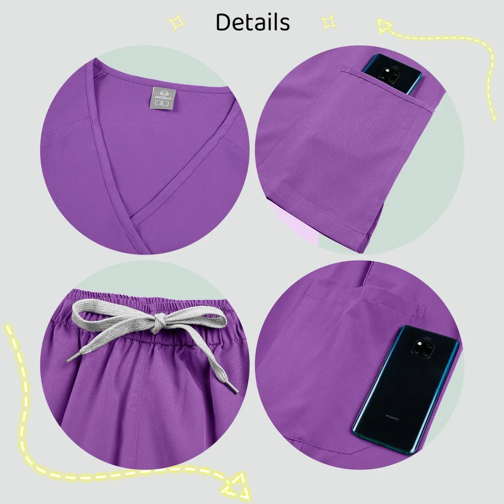 스크럽 유니폼 세트 간호사 스판덱스 레이온 스파 유니폼 여성 간호사 의료용 스크럽 의사 블라우스 스크럽복 세트 간호사 세트