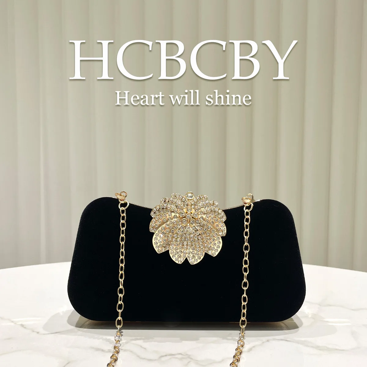 Black light luxury shiny rhinestone buckle decorative elegant velvet dinner bag women's fashion elegant dress clutch bag