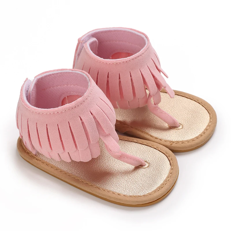 VALEN SINA Fashion Tassels Newborn Baby Girls Sandals Cute Summer Rubber Sole Flat Princess Shoes Infant Non-Slip First Walkers