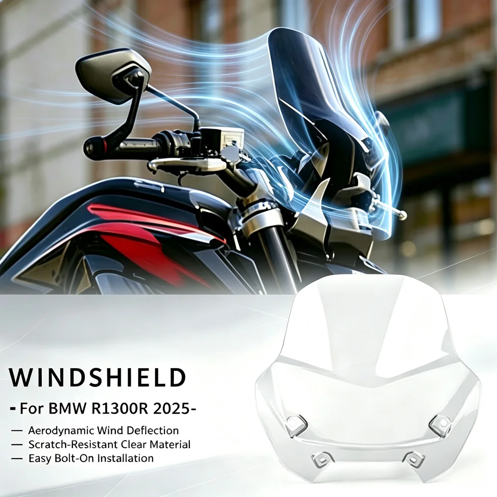 Motorcycle Windscreen Wind Deflector Spoiler Windshield For BMW R1300R R 1300 R 2025‑2026 Heightened Wind Shield Fairing