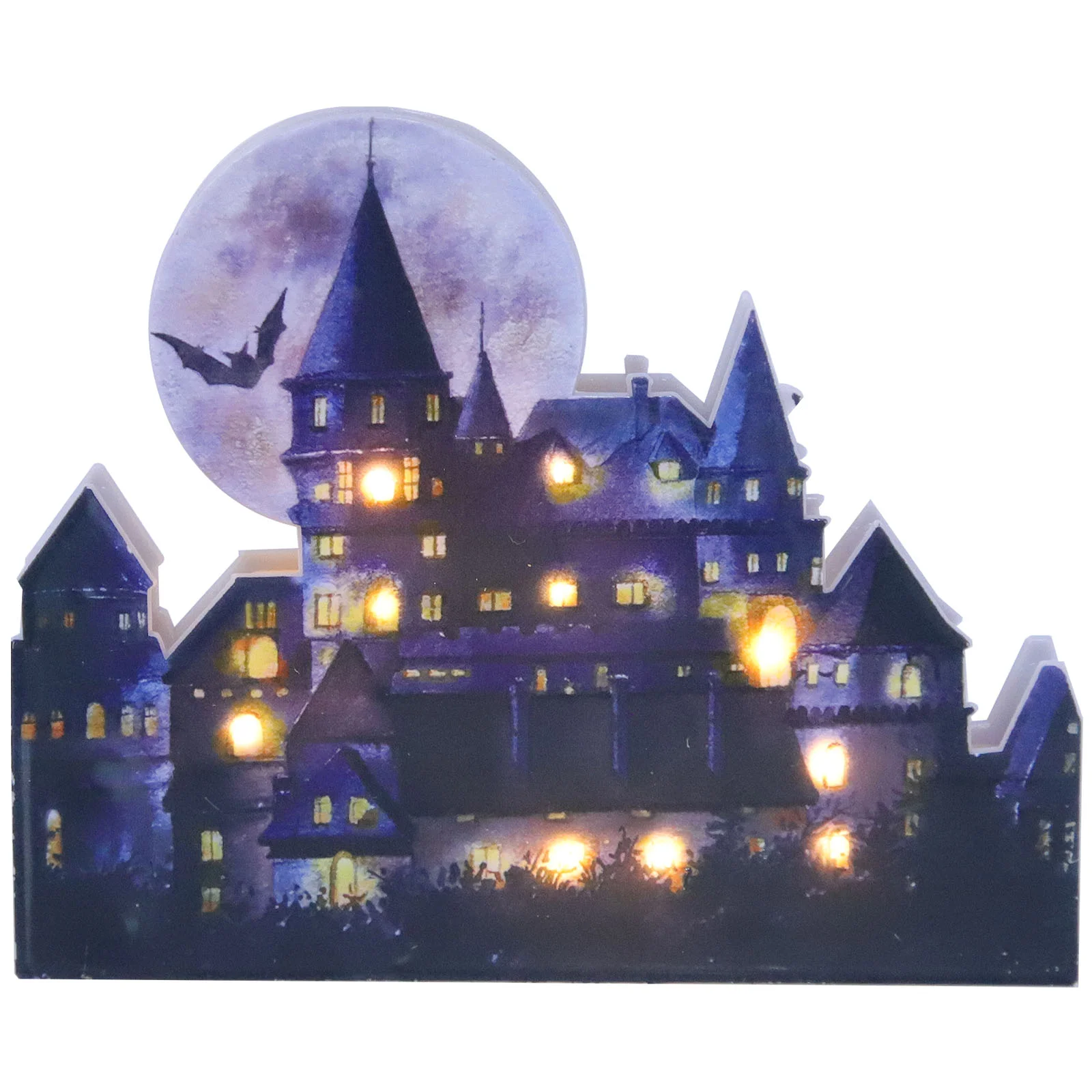 Halloween Castle House Table Sign Pendulum Decor Light up Ornament Centerpiece Pvc