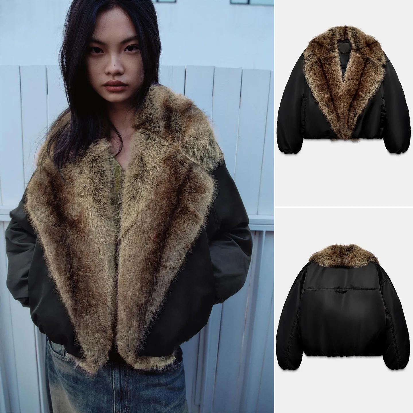 شتاء جديد المرأة الطيارين Jaet معطف طويل Sve فو الفراء تأثير بدوره إلى أسفل طوق ort عادية Sle ألياف البوليستر 00%