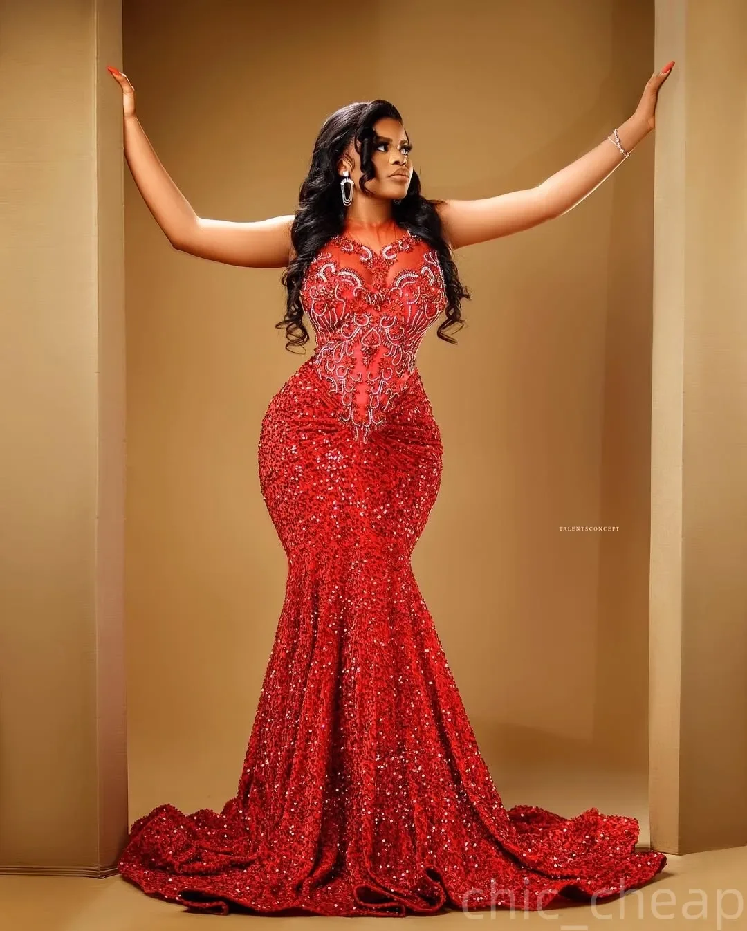 

Красные платья русалки для выпускного вечера по индивидуальному заказу, расшитые бисером и блестками, кружево с прозрачным вырезом, вечерние вечерние платья для помолвки на день рождения, платье больших размеров