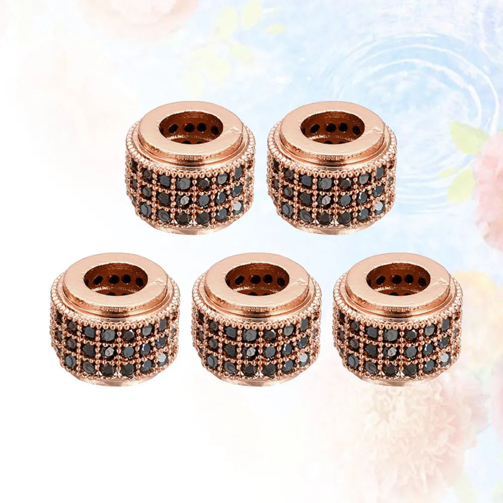 5Pcs Rose Gold Zircon Separator Loose Beads Copper Micro Inlay Large Hole Perfect for DIY Jewelry Making Bracelet Necklace Metal