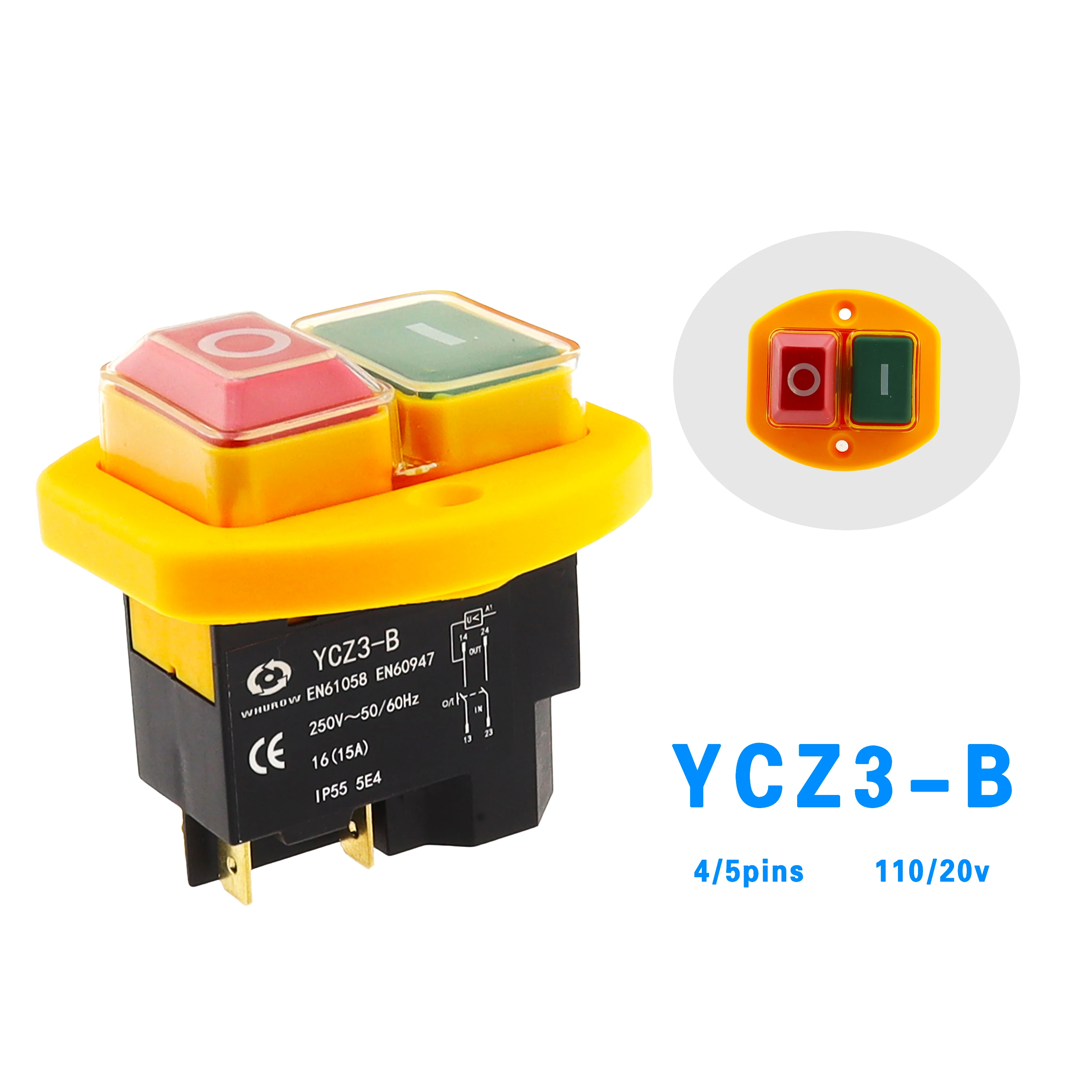 

YCZ3-B Electromagnetic Switch 4/5 Pin 110/220V On Off Push Button Restart And Under Voltage Protection Can Replace KJD17