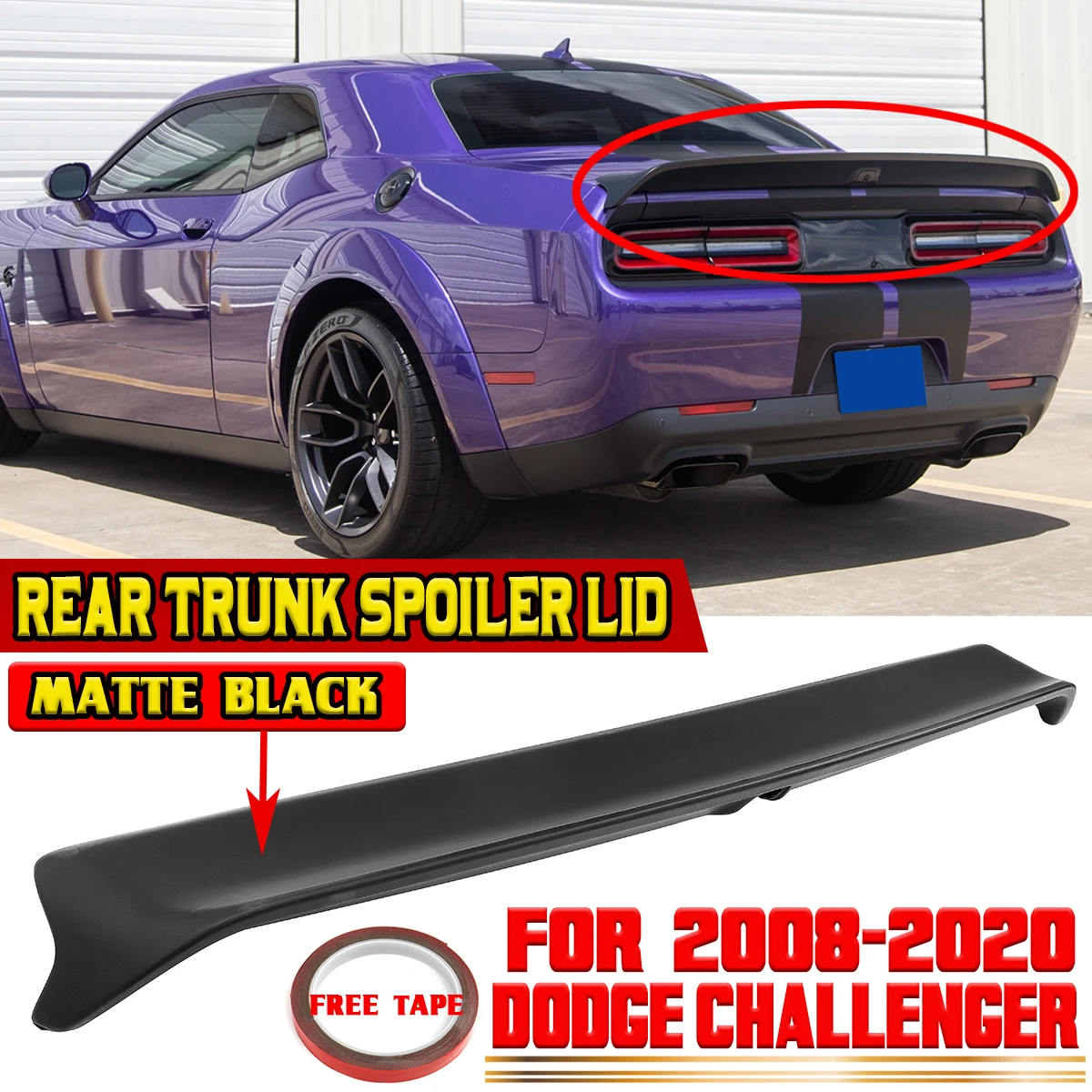 

Hellcat Style Car Rear Trunk Spoiler Lid Extension Wing For Dodge Challenger 2008-2020