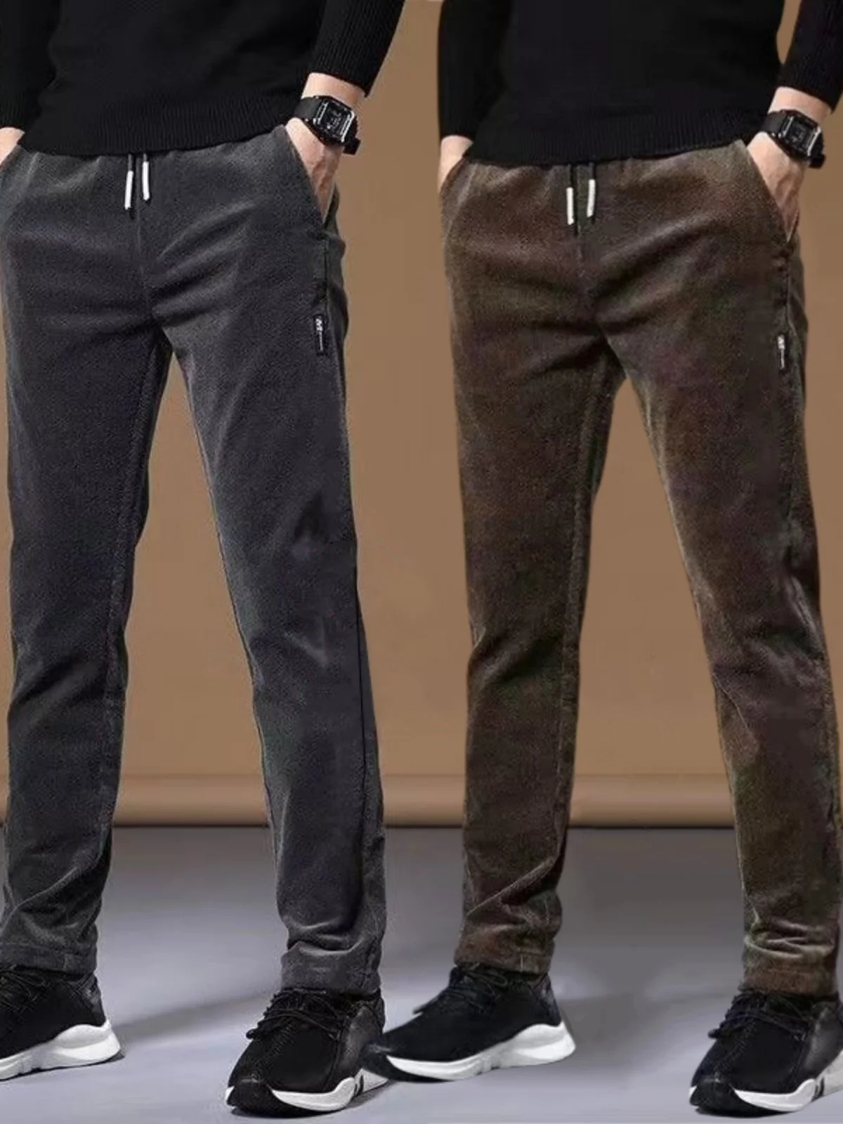

Men's Casual Corduroy Straight Leg Nine-Tenths Pants Autumn New Sle Comfortable Polyester Fiber Low Waist Embroidered Logo