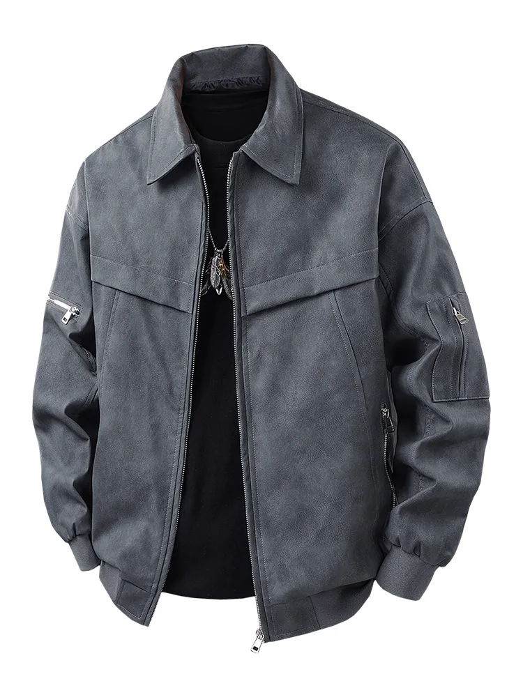 

Asian Size Men's Retro Leather Bomber Jacket Short PU Leather Biker Jacket American Style Sports Boutique for Spring Cycling