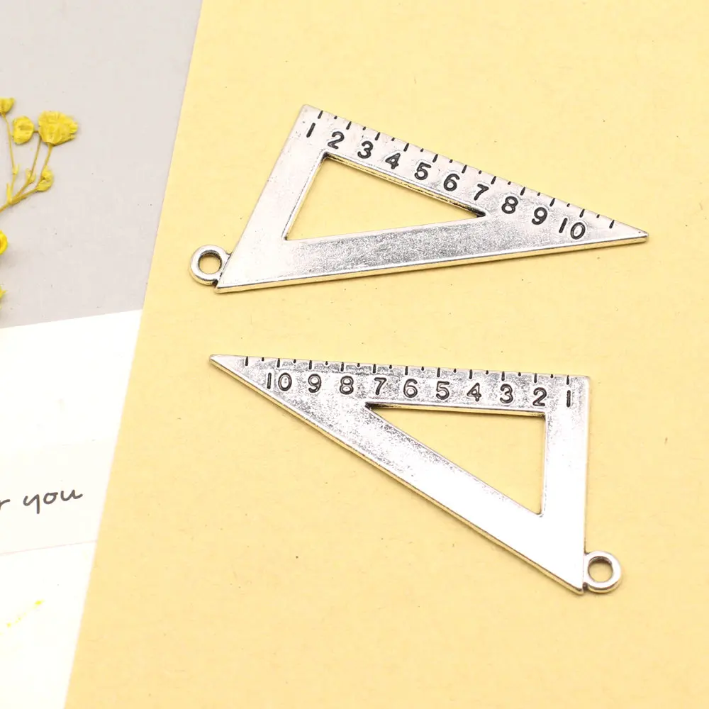 2pcs 24x56mm Triangular Ruler Pendants Pendants For Jewelry Cute Vintage Jewelry Antique Silver Color