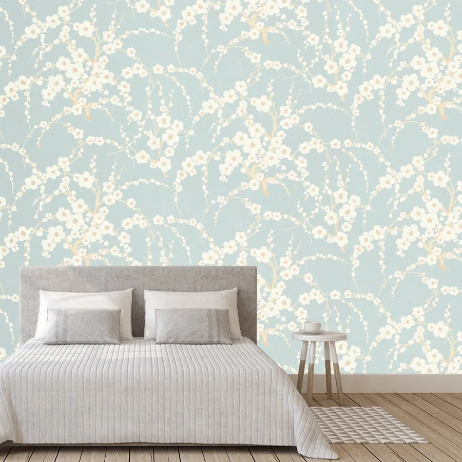 12+ Botanical White Floral Branch Natural Murals, Self Adhesive Optional, Wallpaper Decor for Living Room Girls Walls Renovation