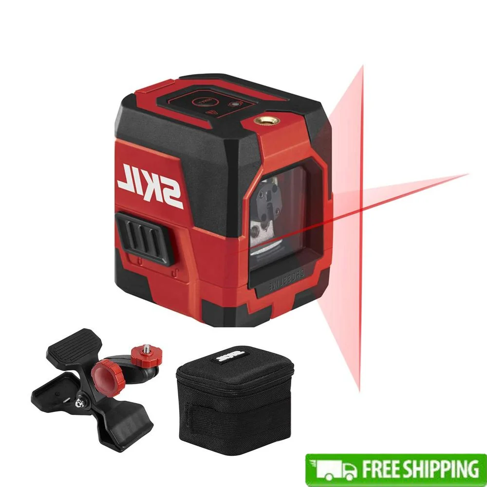 50ft. Rechargeable Self-Leveling Cross Line Laser Level with Lithium Battery USB Charging Clamp Align Cabinets Molding Trim