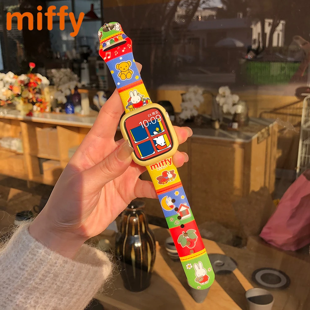 Kawaii Miffy Original Cute Iwatch987s10 Watch Band Cartoon Rabbit Christmas Style Printing Apple Watch Decorate Girl Gift