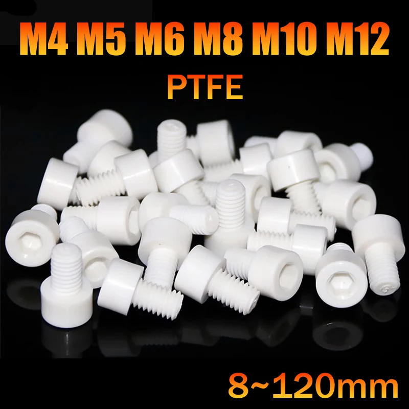 1pcs PTFE Cylindrical Hexagonal Cup Head Screw M4 M5 M6 M8 M10 M12 White Teflon High Temperature Resistant Insulated Screw Bolt
