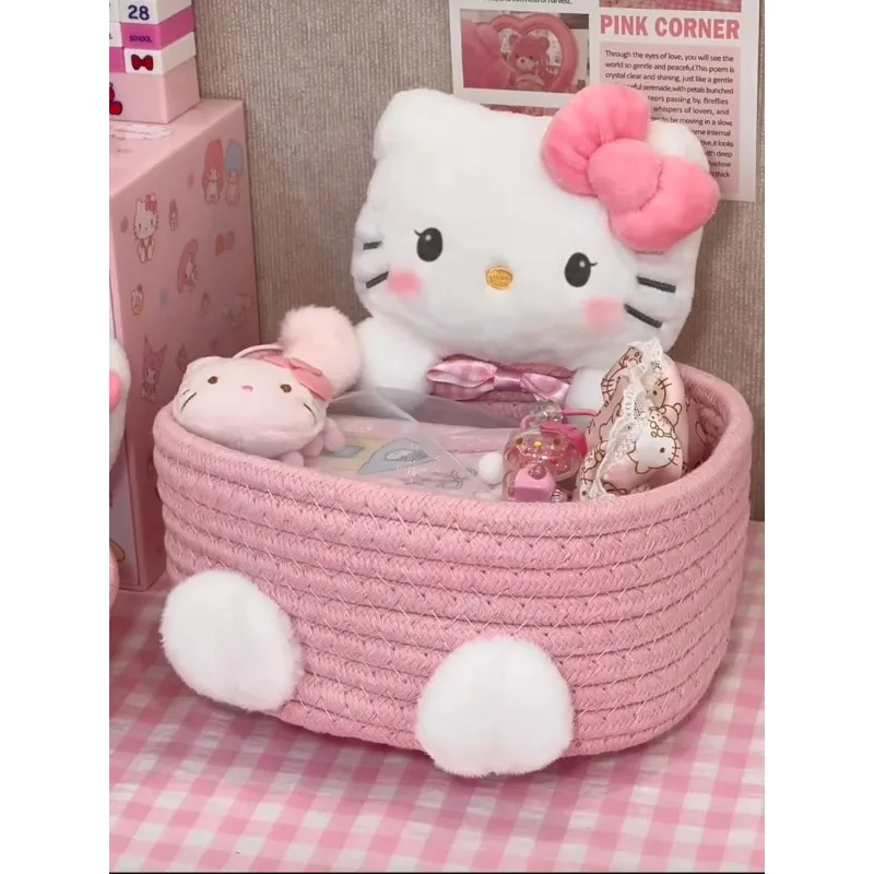 New Cute Hello Kitty Good-looking Storage Basket Cartoon Cosmetics Storage Box Desktop Snacks Girl Home Storage Basket Gift