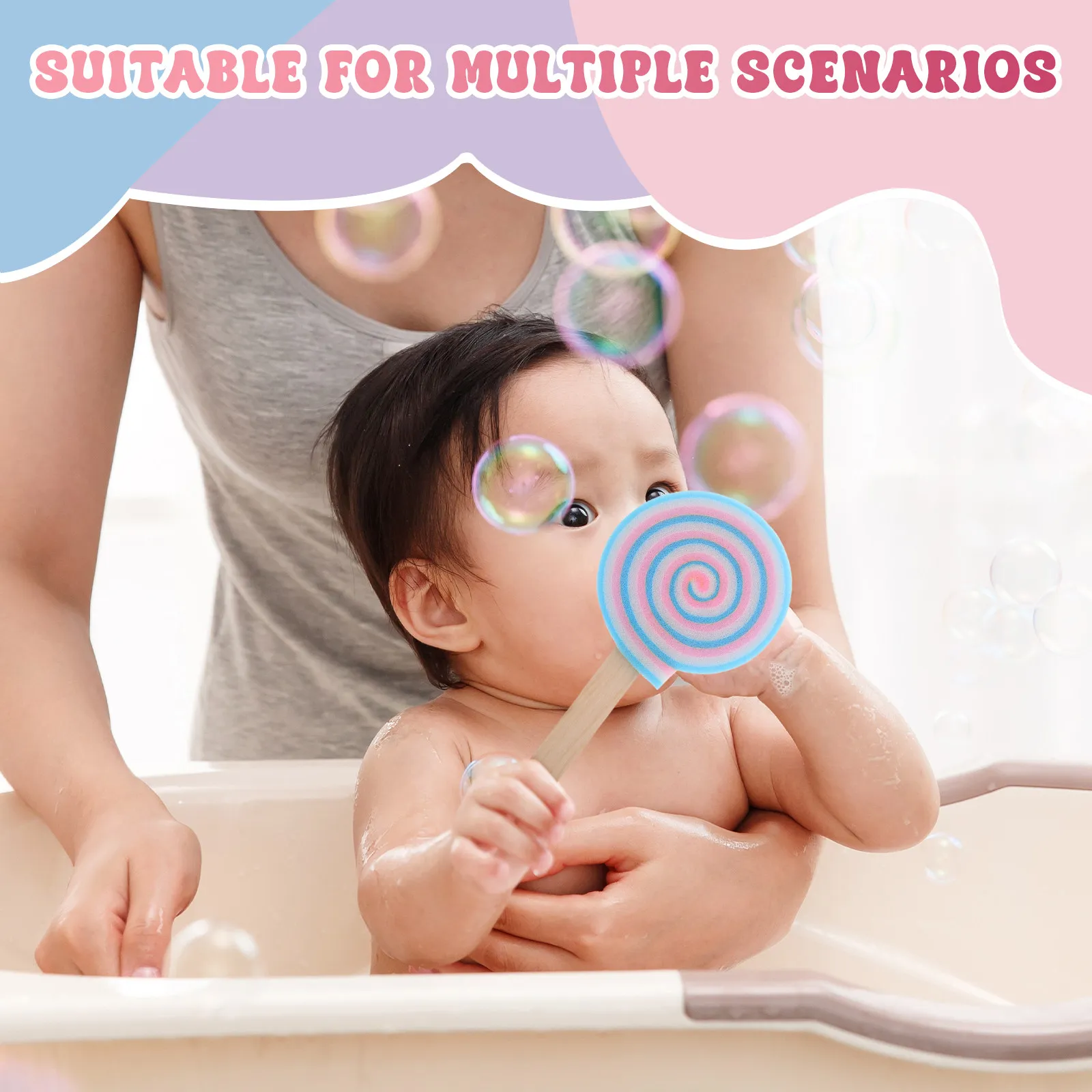 Novelty Lollipop Design Bath Sponge Soft Skin Friendly Exfoliating Body Wash Scrubber for Kids Girls Boys Adults Fun Shower