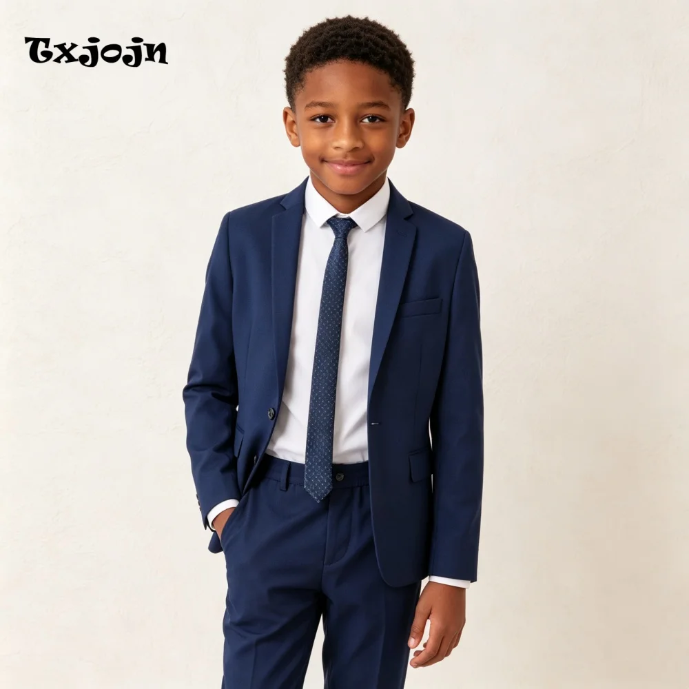 Formal Navy Boys Suit for Event Classic Wedding Tuxedos 2-piece Set Pointed Collar Jacket Single Button Blazer Pants for Party