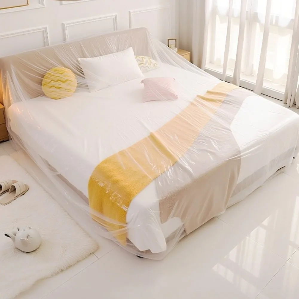 Transparent PE Disposable Dust Covers Elastic Edges Transparent Plastic Dust Film Thick Plastic Disposable