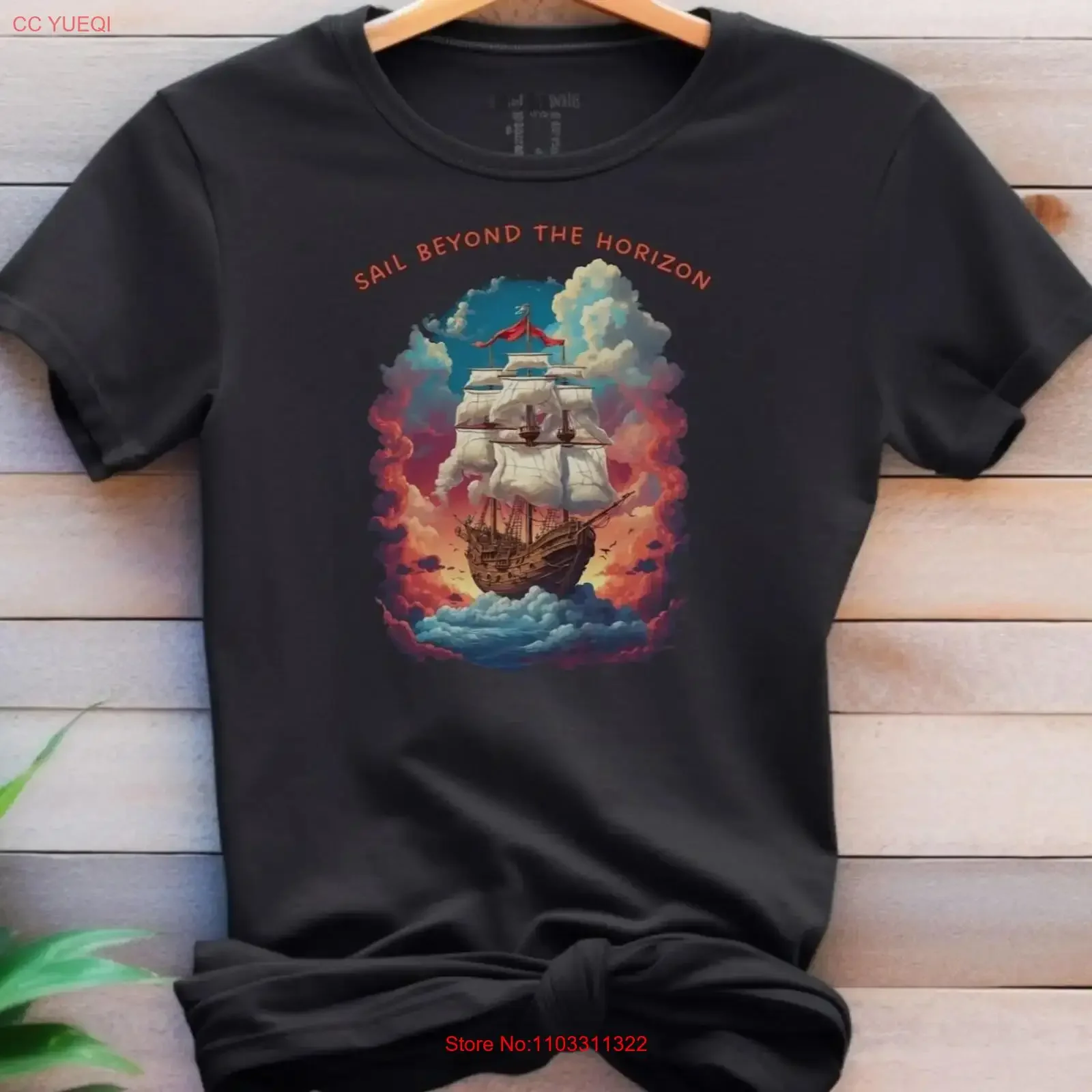 Camiseta Sail Beyond the Horizon Ship Dream Sailing on Clouds vintage lavada unisex transpirable casual gráfico elegante suave