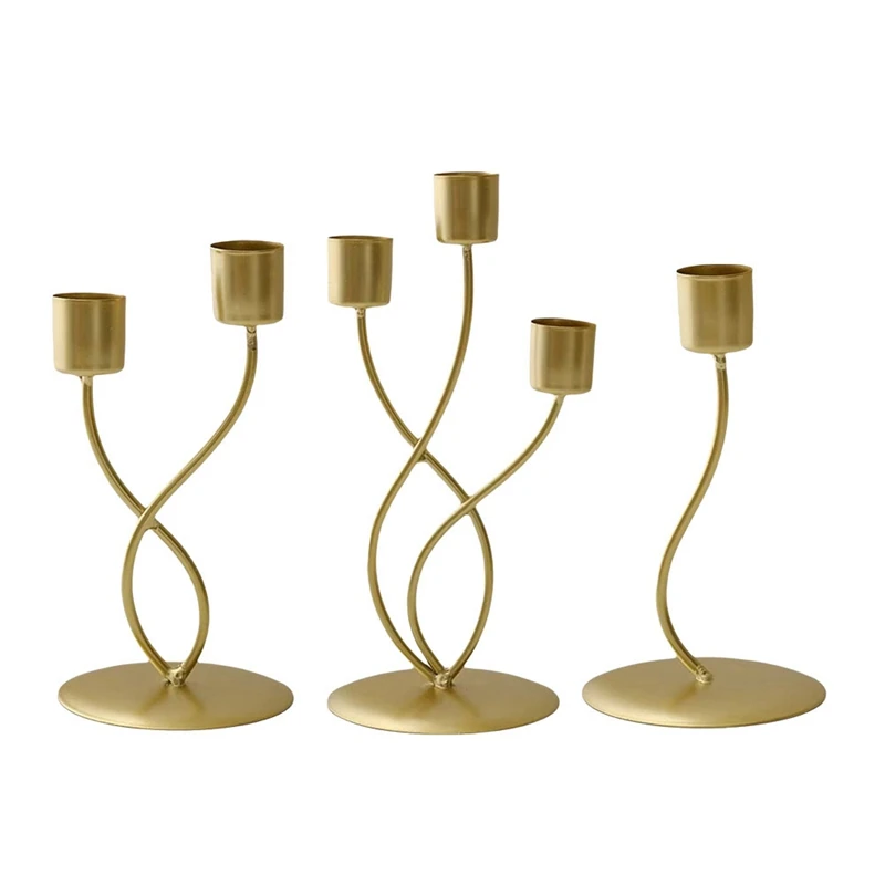 3pcs Golden Candlestick Set Luxury Elegant Metal Iron Candle Holders European Decorative Table Candle Stands-SPMI