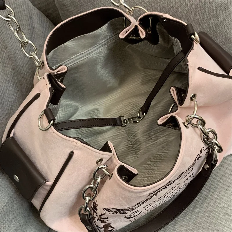 Small Design Retro Art Gothic Letter Large Capacity Bag Embroidery Large Capacity Chain One Shoulder Handheld Tote Bag