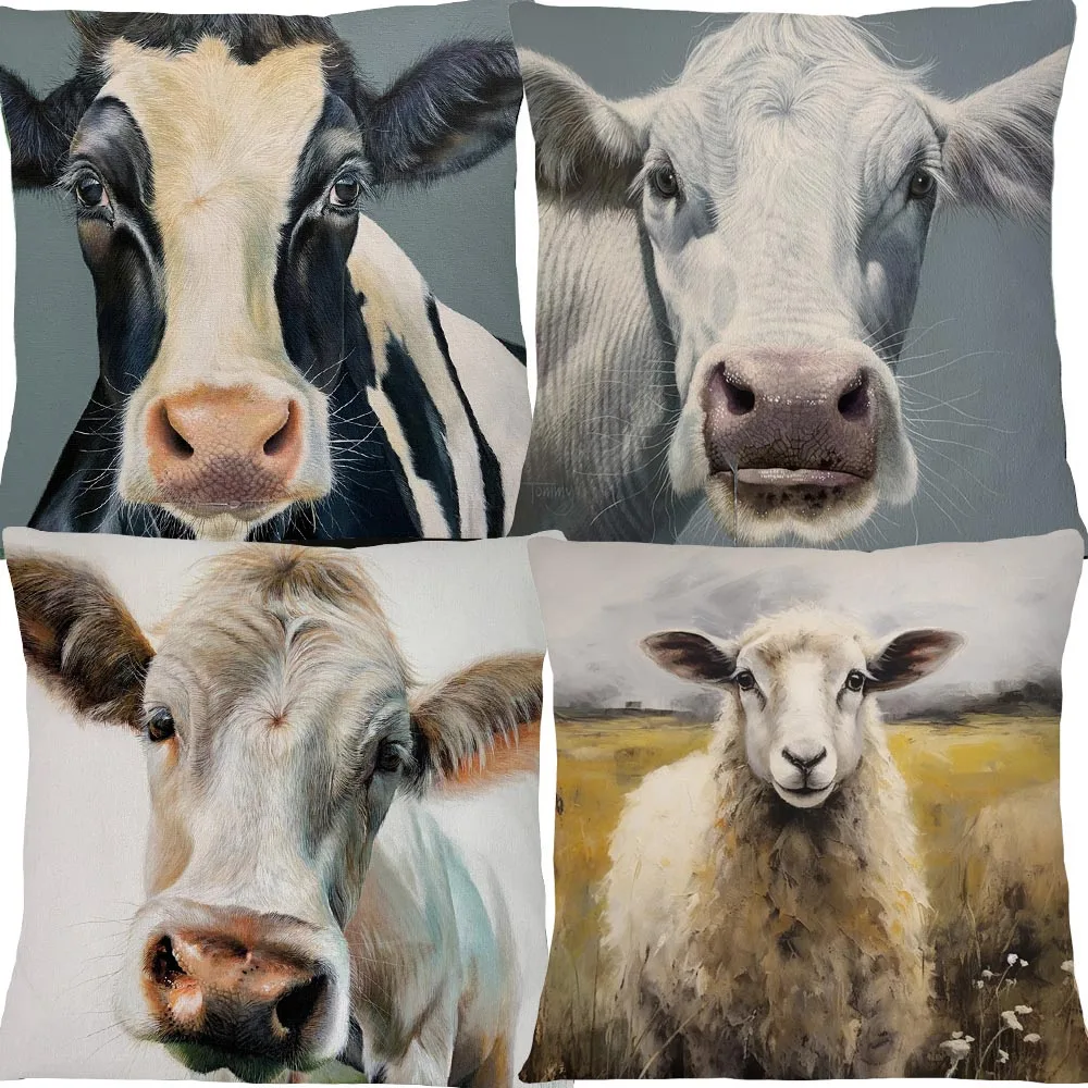 Australian Sheep Cow Rabbit Animals Hand Painting Cushion Cover Decorative Sofa Pillowcase