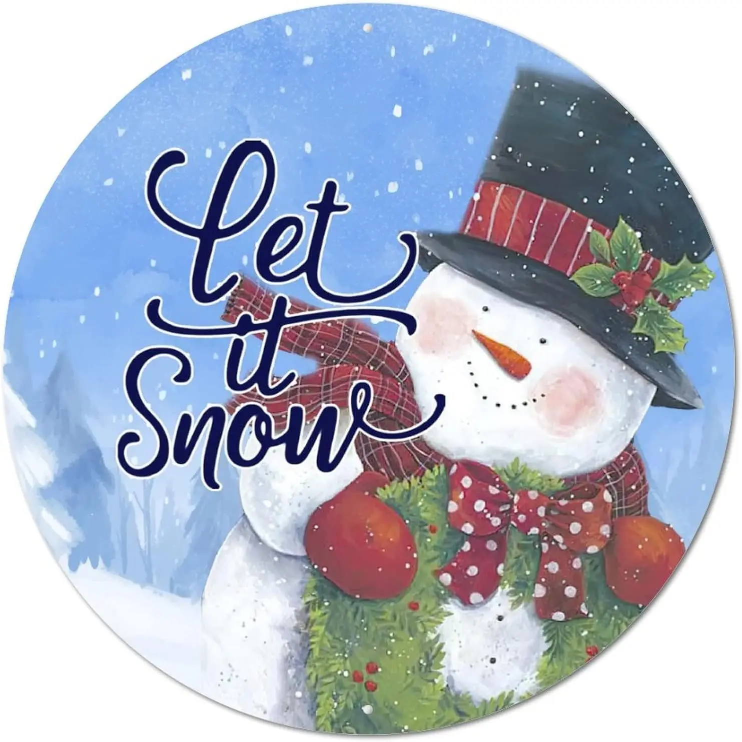 Christmas Snowman Let It Snow Vintage Round Metal Sign Plaque Circle Metal Poster Sign Plaque Nostalgic Home Door Sign