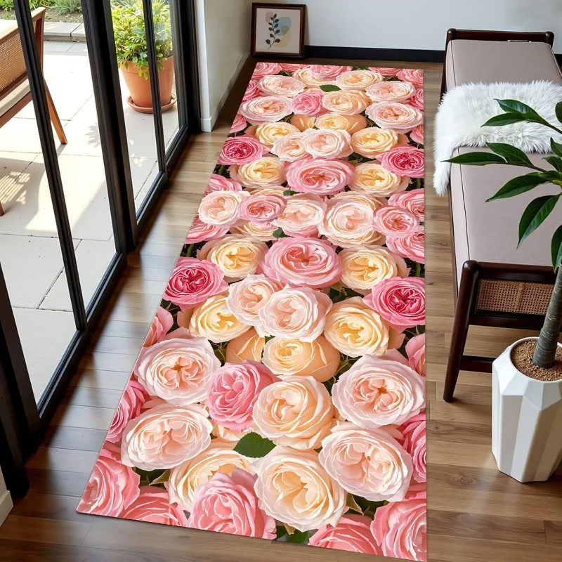3D Vision Flower Runner Rug Sunflower Print Hallway Mat Indoor Non-Slip Living Room Carpet Modern Home Decor for Bedside Balcony