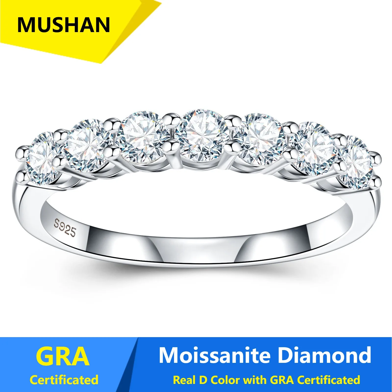 MUSHAN Luxury Jewelry 925 Sterling Silver Ring Band Women GRA Certificated Moissanite Diamond Emerald D Color Rings Fine Jewelry