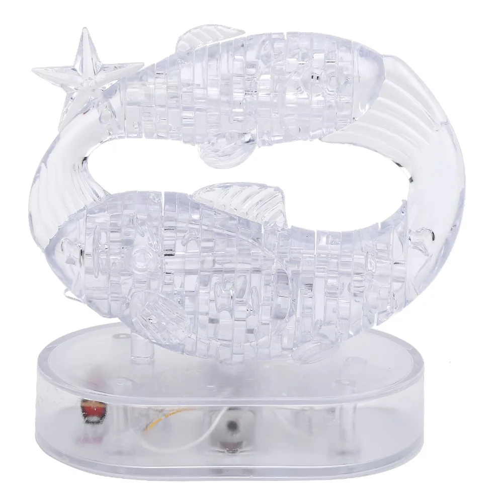 Pisces Crystal Puzzle Jigsaw With LED Light DIY Assembly Constellations Puzzle Glow in The Dark Three-Dimensional