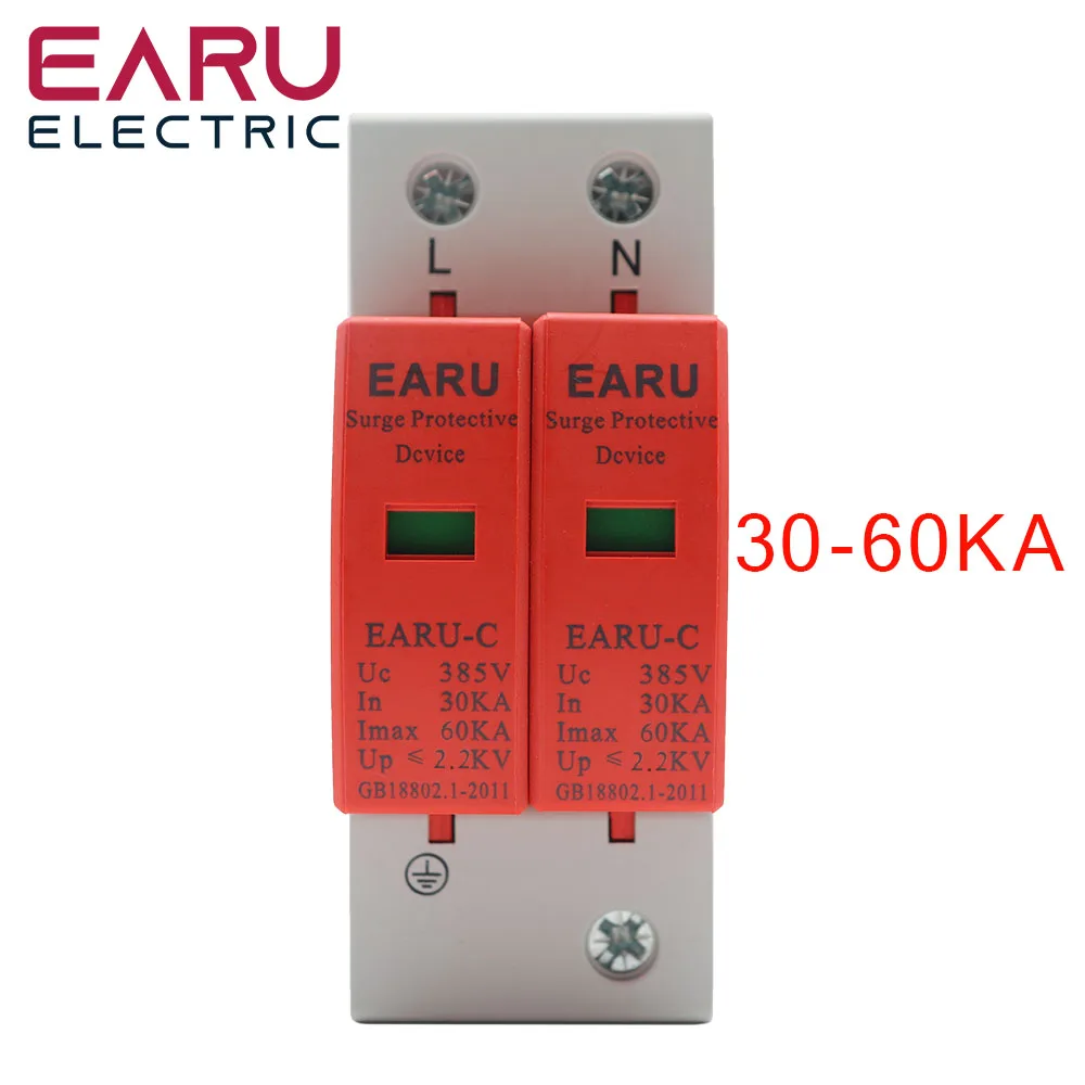 1pc AC SPD 1P+N 2P 30KA-60KA AC385V House Lightning Surge Protector Protective Low-voltage Arrester Device OEM Service Factory