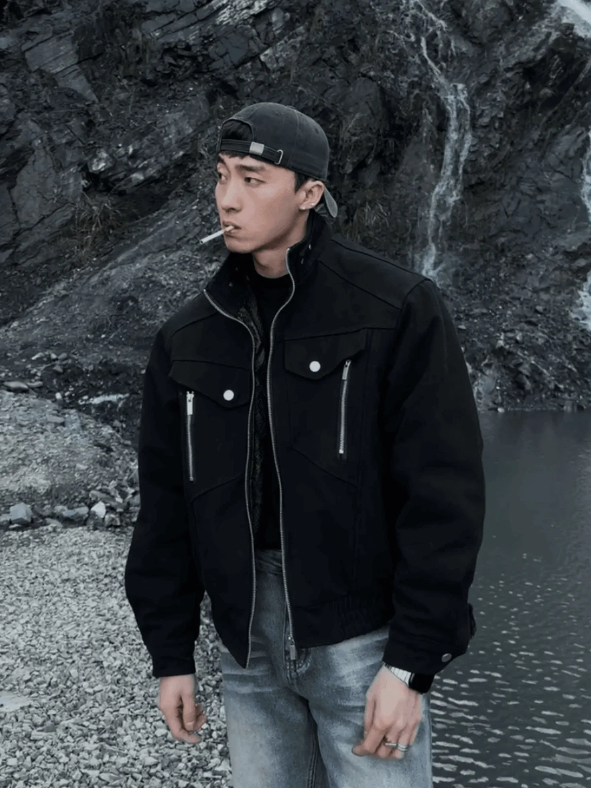 

Men's ort Stand Collar Jaet Deconstructed Flight Suit Snake Limitation Cleanfit Spring Autumn Polyester Nylon Cosite F...