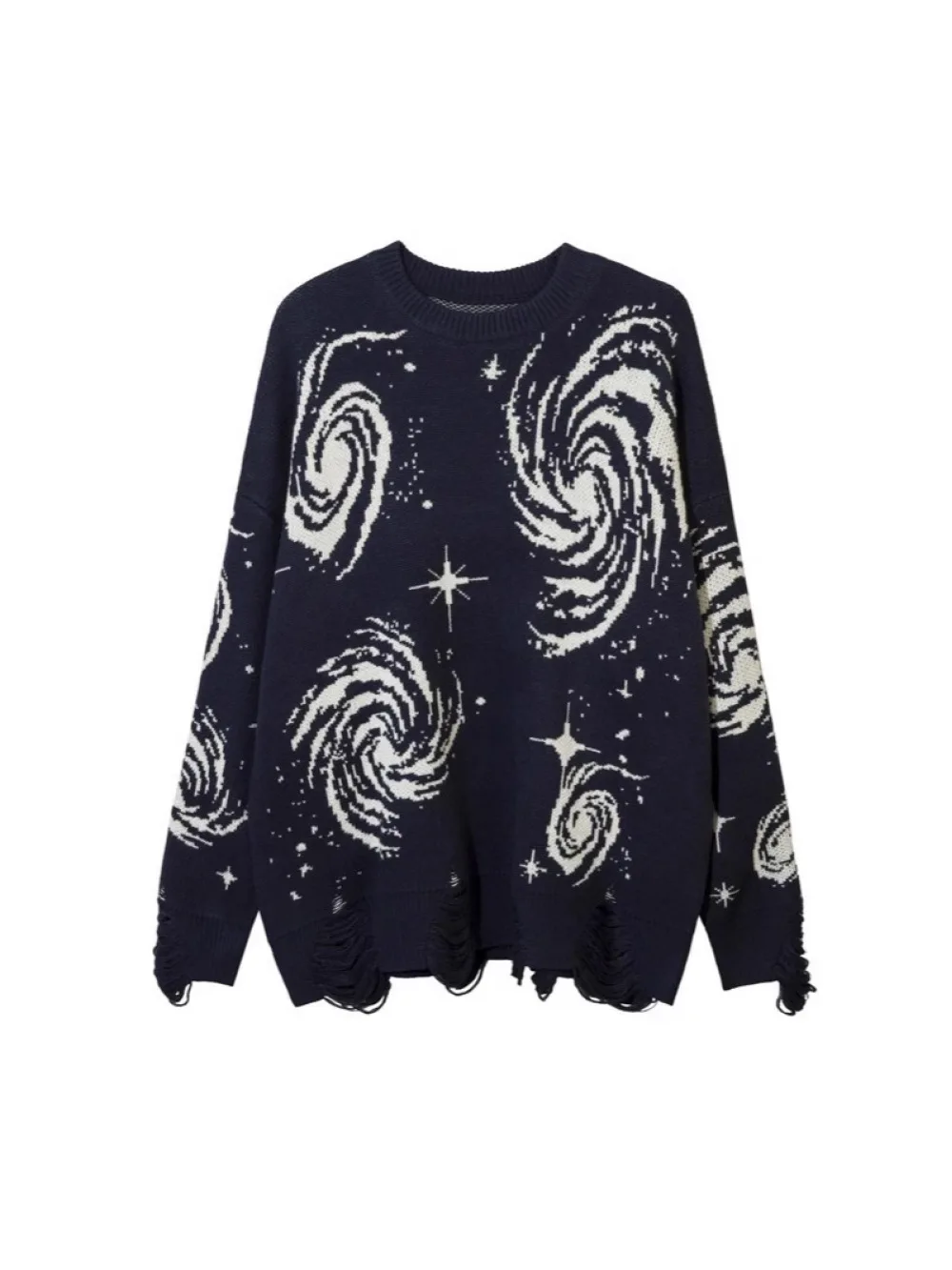 2026 new autumn and winter dark subculture Y2K loose starry vortex hole breaking sweater punk trend fashion versatile niche ins