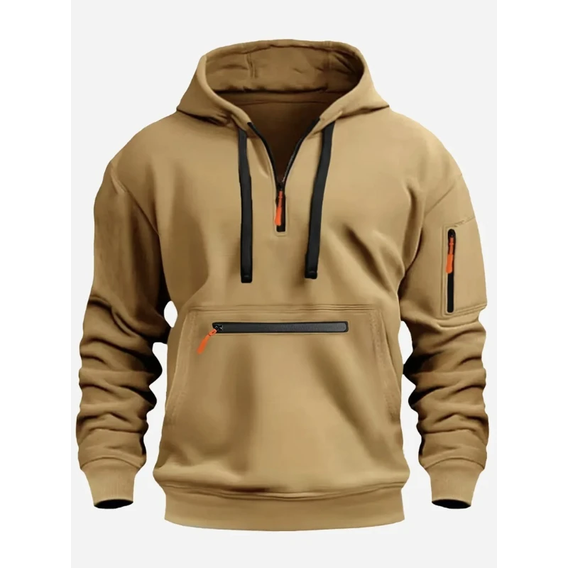 Man Leisure Sports Hoodie Retro Harajuku Long Sleeve Zipper Multi-Pocket Sweatshirts Casual Loose Hooded Shirt Men Clothing