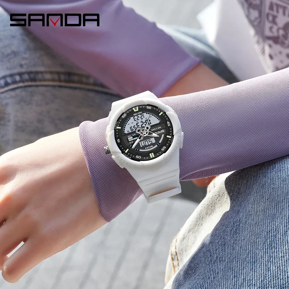 

SANDA Sport Watch Men Women Quartz Digital Dual Display Shock Water Proof Alarm Stopwatch Luminous Fashion Wristwatch 14W9030